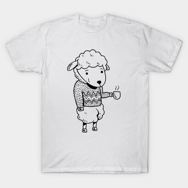 Sheep - Cute sheep drinking coffee T-Shirt by KC Happy Shop